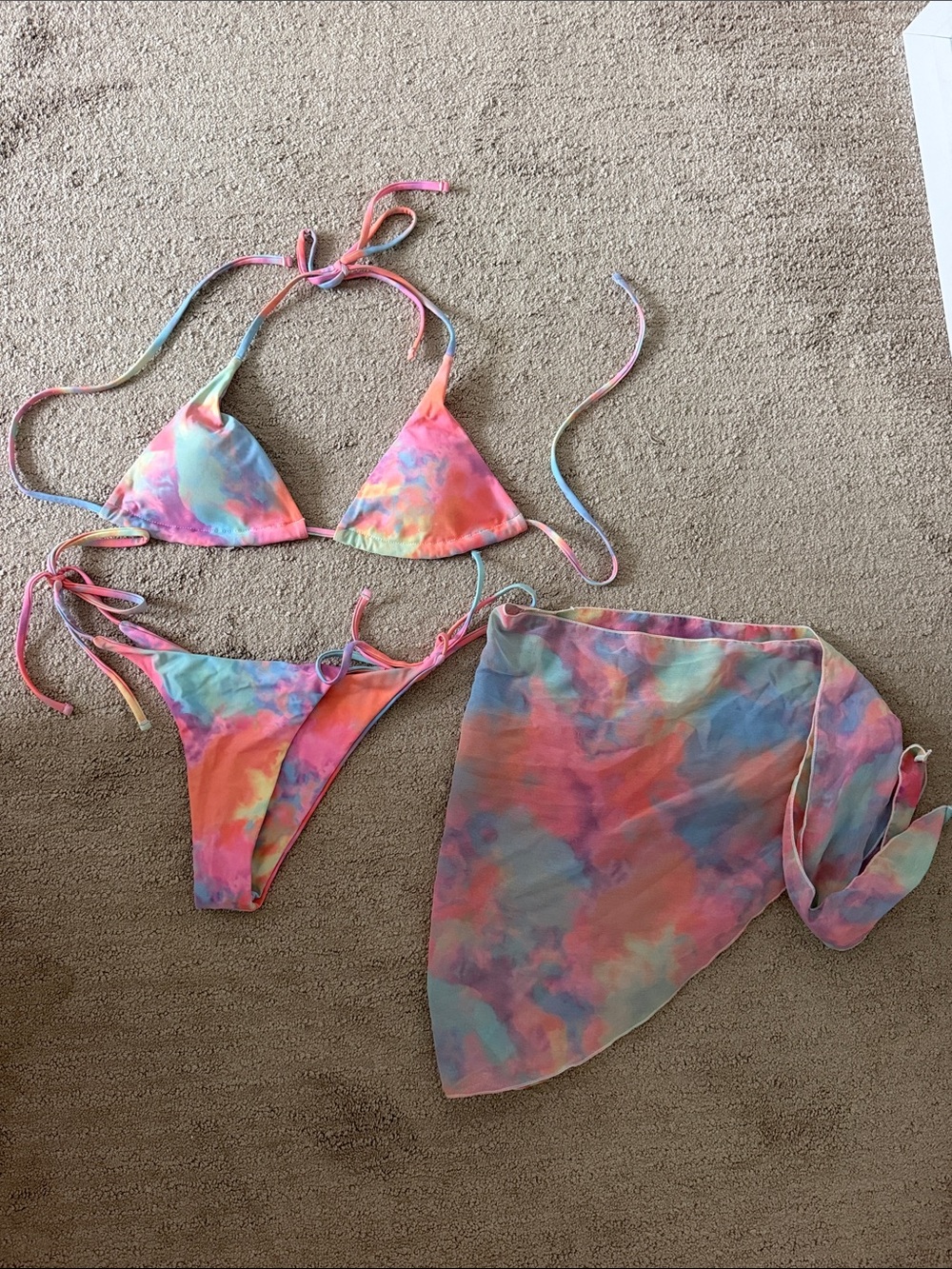 Tie-Dye Pastel Triangle Bikini with Matching Sarong
